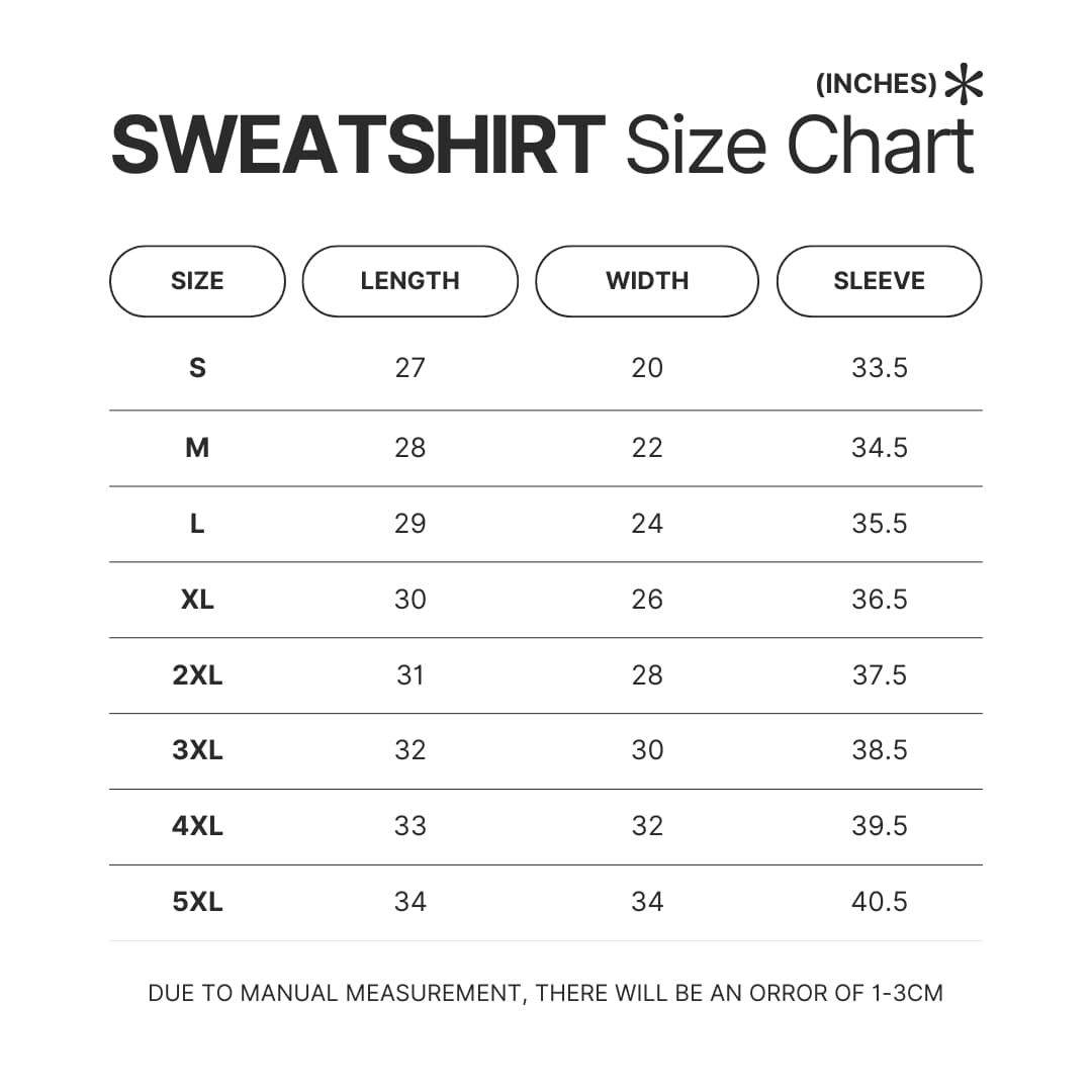 Sweatshirt Size Chart - Animal Crossing UK Store